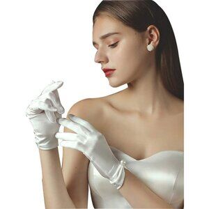 Women's Lvory-9401 Short Length Satin Wrist Gloves Stretchy Wedding Party Prom